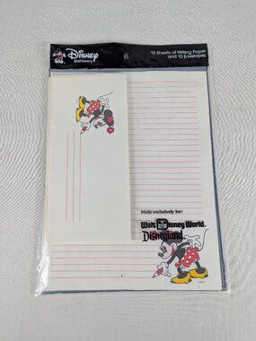 Disneyland Walt Disney World Parks Minnie Mouse Stationary Paper Envelopes NEW